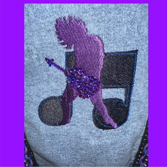 Rock  On Embroidered Guitarist & Music Note Denim Vest - Picture 4 of 11